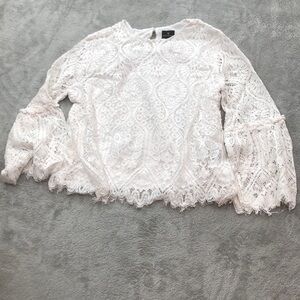 Worthington white lace Blouse with bell sleeves L
